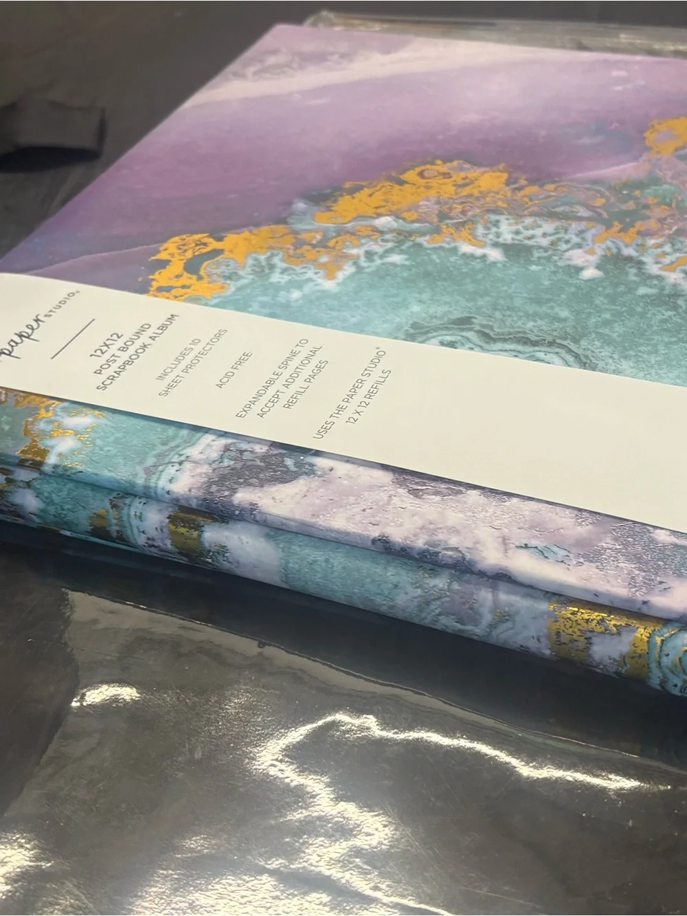 The Paper Studio 12x12 Lavender & Teal Marble Scrapbook Album with Gold Accents
